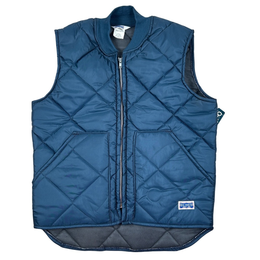 Big Smith Quilted Vest Mens Medium Blue Vintage Made in USA Workwear VTG